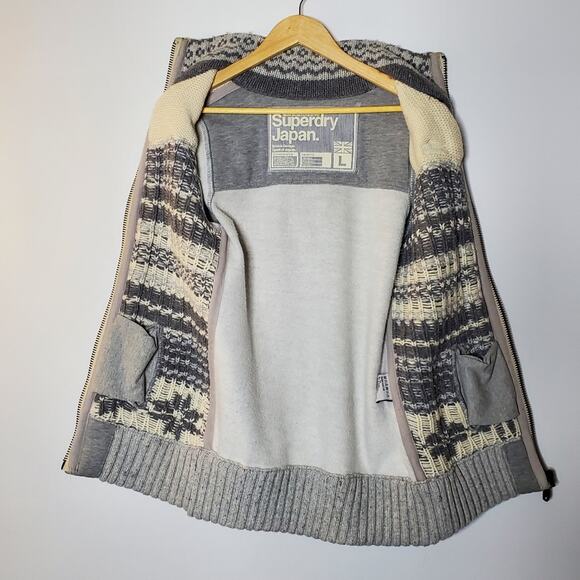 Superdry Grey fleece lined grey knit front sweater jacket Size Large coatigan - Picture 5 of 12